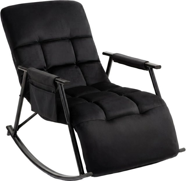 DELUKE Schaukelstuhl MIKA Relaxstuhl aus Samt in Schwarz mit Metallgestell B/T/H: 61 x 100 x 66 cm - Bild 1
