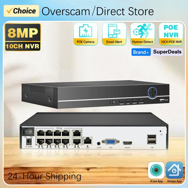 Xmeye 10-Kanal 4K 8MP PoE NVR Videorekorder mit Gesichtserkennung und H.265 in Schwarz - Bild 1
