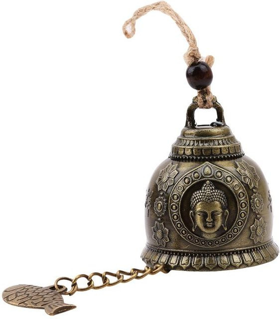 Feng Shui Windspiel Buddha-Statue mit Glocke als hängende Dekoration in Grau und Gold aus Metall - Bild 1