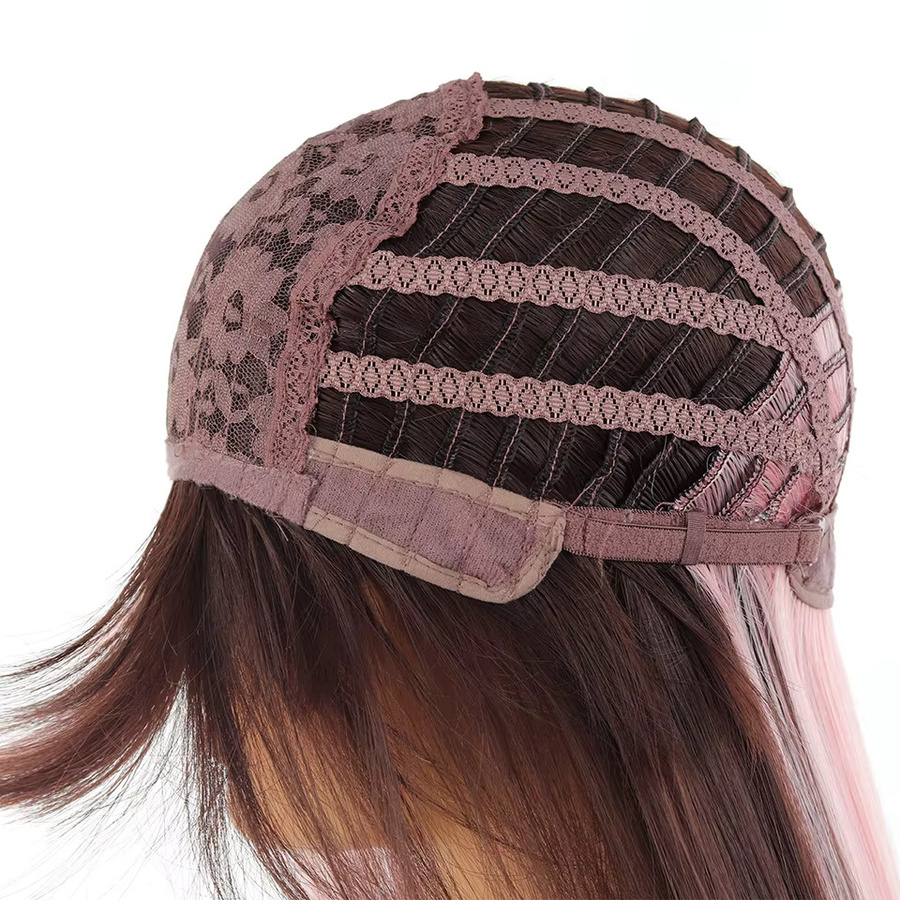 allaosify Perücke, Ombre rosa braun, mit Pony, Damen - Bild 4