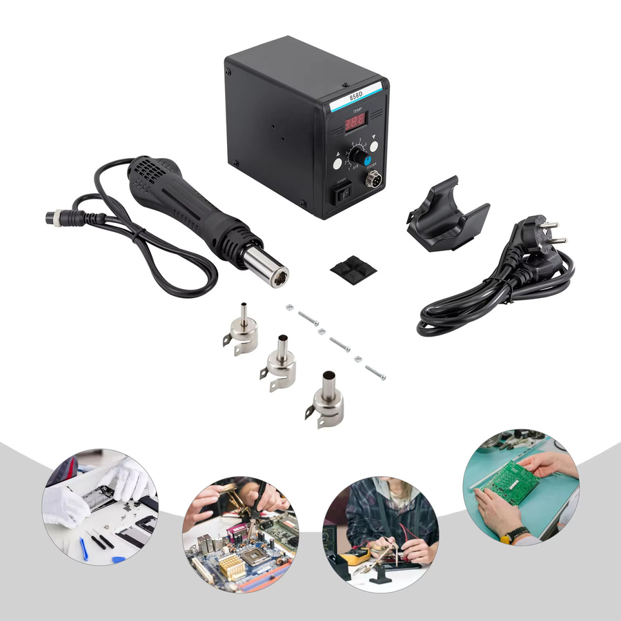 Toolour 858D Lötstation und Heißluftpistolen-Set in Schwarz mit LED-Temperaturanzeige und 100-500 °C Regelung - Bild 2