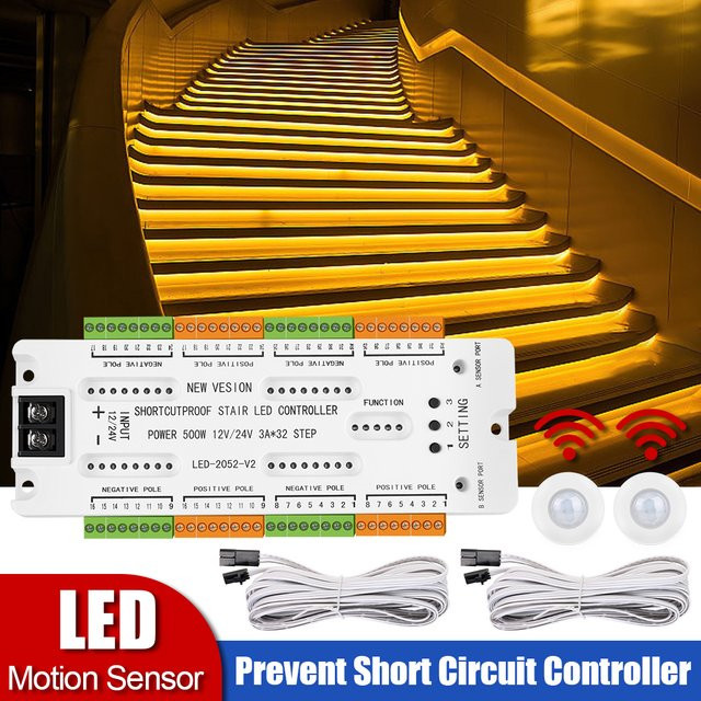 LED Treppen-Nachtlicht mit Bewegungsmelder und Kurzschlussregler, 32 Kanäle, Weiß - Bild 1