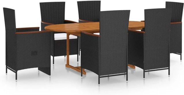 vidaXL 7-tlg Garten-Essgruppe aus Akazien-Massivholz und Poly Rattan in Schwarz - Bild 1