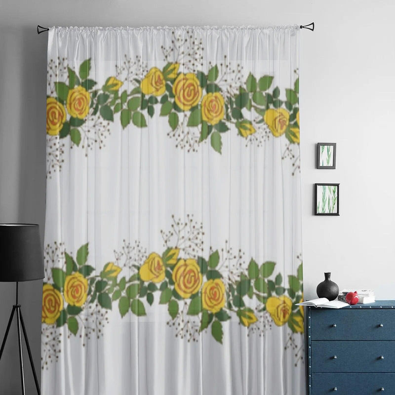 Transparenter Voile-Vorhang von A Family Of Home Textiles mit gelben Rosen-Dekor in Weiß und Gelb, Breite: 135 cm, Höhe: 114 cm - Bild 2