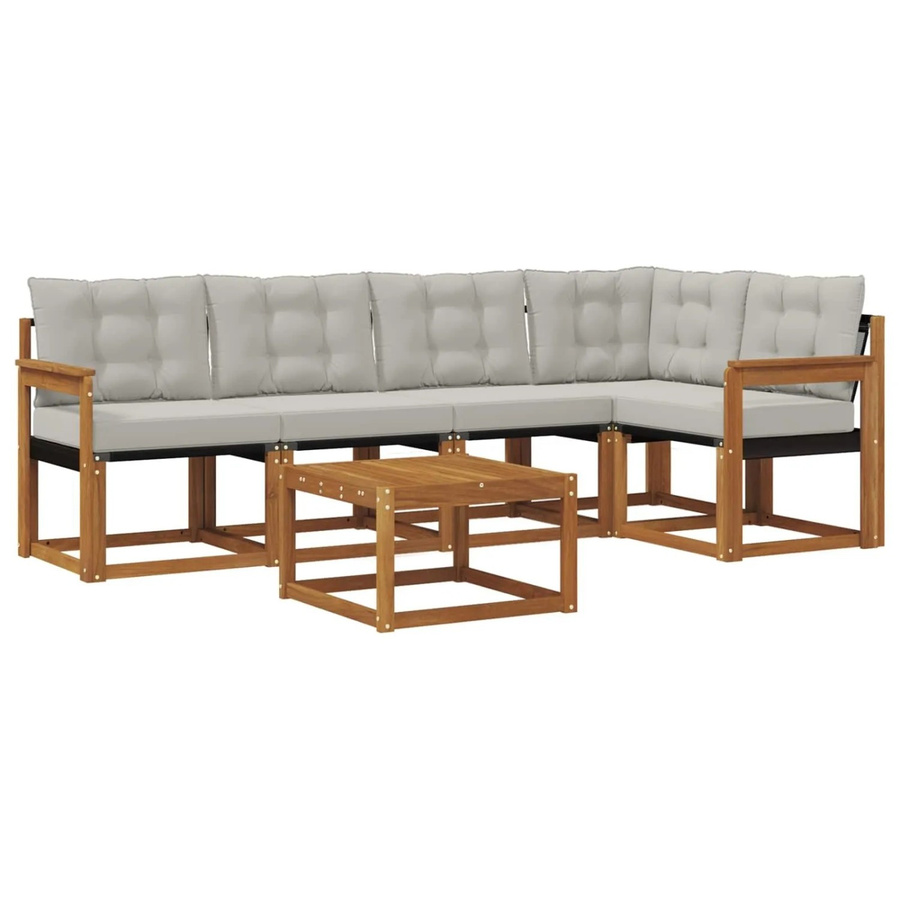 vidaXL Outdoor-Sofagarnitur 6-teilig aus Akazienholz und Textilene in Beige und Grau mit L-Form und Kissen - Bild 2