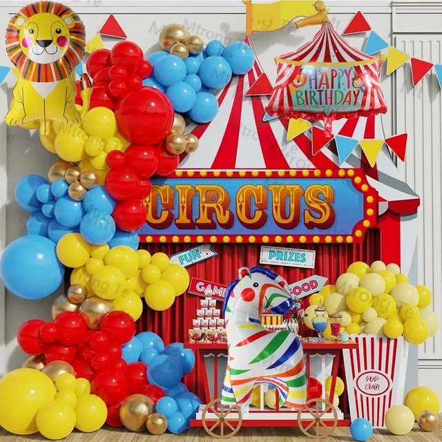 YAYB Ballon-Girlanden-Set für Kindergeburtstage mit Zirkus- und Tier-Motiv, 135 Stück, Macaron-Farben und Animal-Print in Mehrfarbig - Bild 1