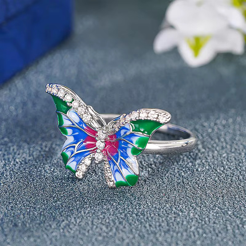 Huitan Damenring, Emaille-Schmetterling, Bunt, Zirkonia - Bild 2