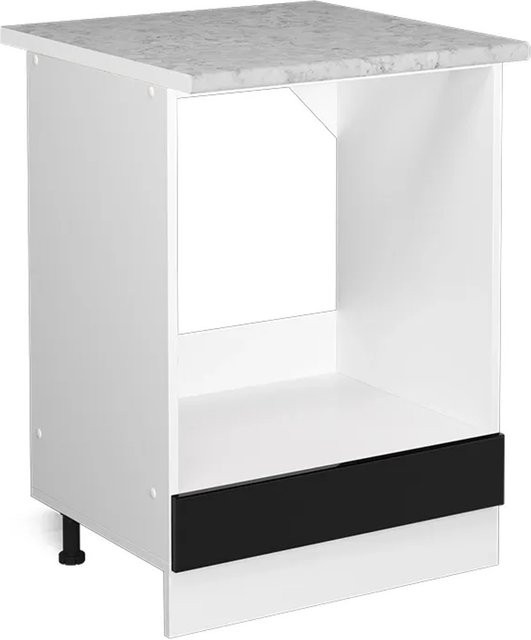 Vicco Herdschrank R-Line Küchenschrank in Schwarz Hochglanz und Weiß mit Marmor-Arbeitsplatte, Breite: 60 cm - Bild 1