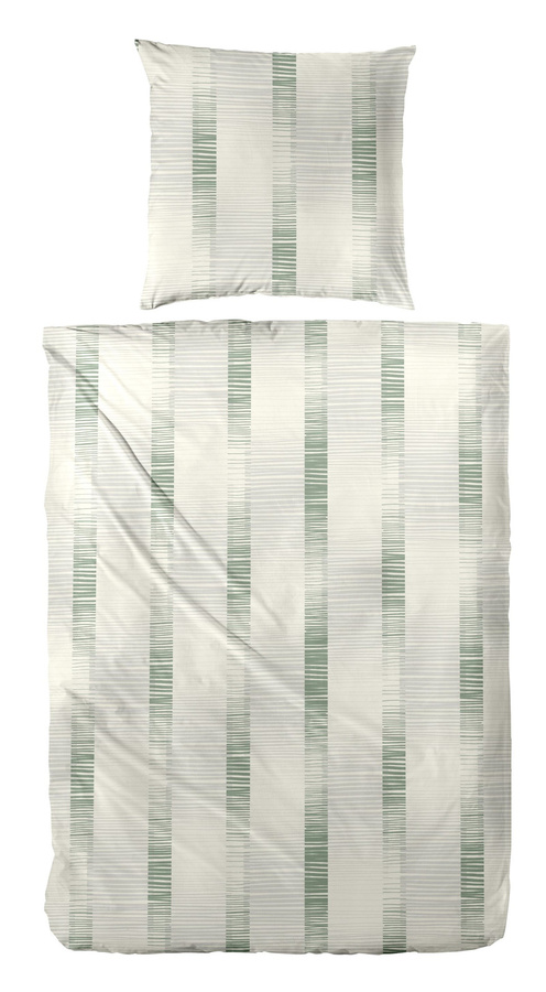 Primera Feinbiber Bettwäsche Westminster aus Baumwolle mit Streifen in Grün, Beige und Silber, B/H: 135 x 200 cm und 80 x 80 cm - Bild 1
