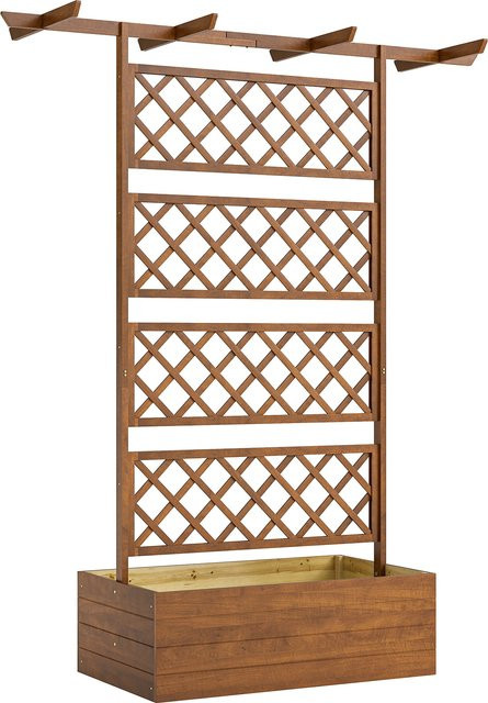 Outsunny Hochbeet mit Rankengitter aus Holz und Dach in Orange, Pflanzbeet für Kletterpflanzen und Frühbeet für Garten oder Balkon, H x B x T: 183 x 160 x 55 cm - Bild 1