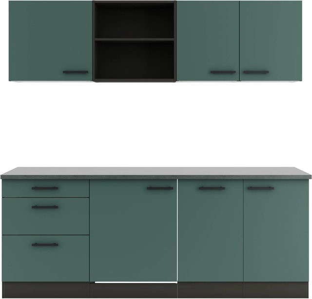 OPTIFIT Verona405 Küchenzeile in Steingrün mit modernem Design und mattem Finish, Breite: 210 cm - Bild 1