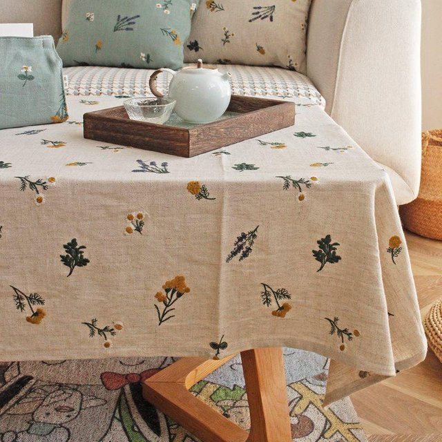 JMG Household Supplies Tischdecke aus Baumwolle mit Stickerei und Quasten, Farbe: Lavendel/Beige, B/T: 140 x 140 cm - Bild 1