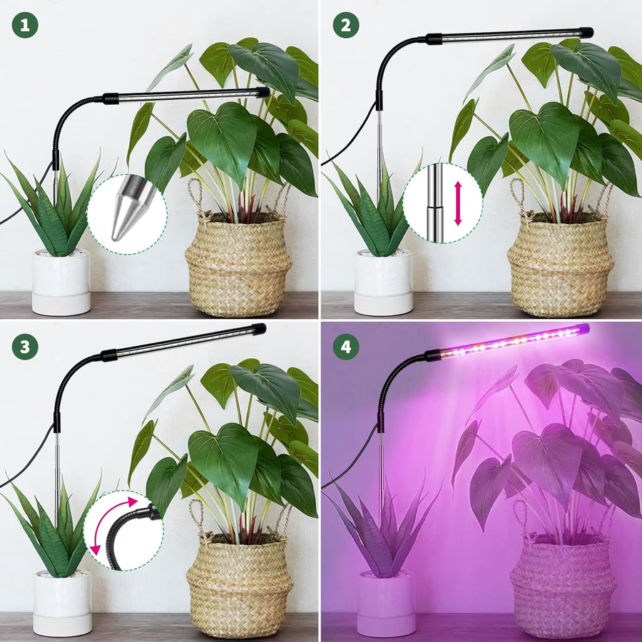 KEBINCPLED USB Pflanzenwachstumslampe mit Vollspektrum-Licht, dimmbar und mit Timer, Schwarz - Bild 5