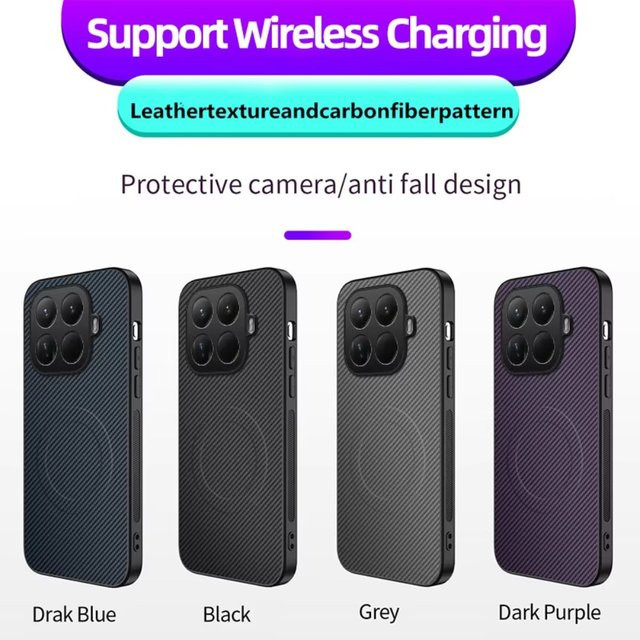 Magnetische Schutzhülle im Carbon-Faser-Muster aus Leder und TPU für Xiaomi Mi 15T und Mi 15T Pro, stoßfest und kabelloses Laden kompatibel, Schwarz oder Blau - Bild 1