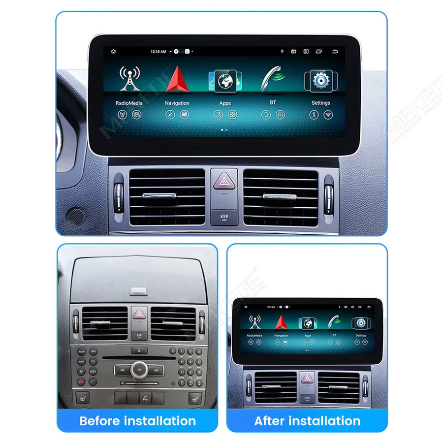 MEKEDE Android 15 Auto-Multimedia-Radio mit 10,25 Zoll Display, 8-Kern Prozessor, Wireless CarPlay, GPS Navigation und OBD2 für Mercedes-Benz C-Klasse W204 S204 (2008-2010), Schwarz - Bild 2