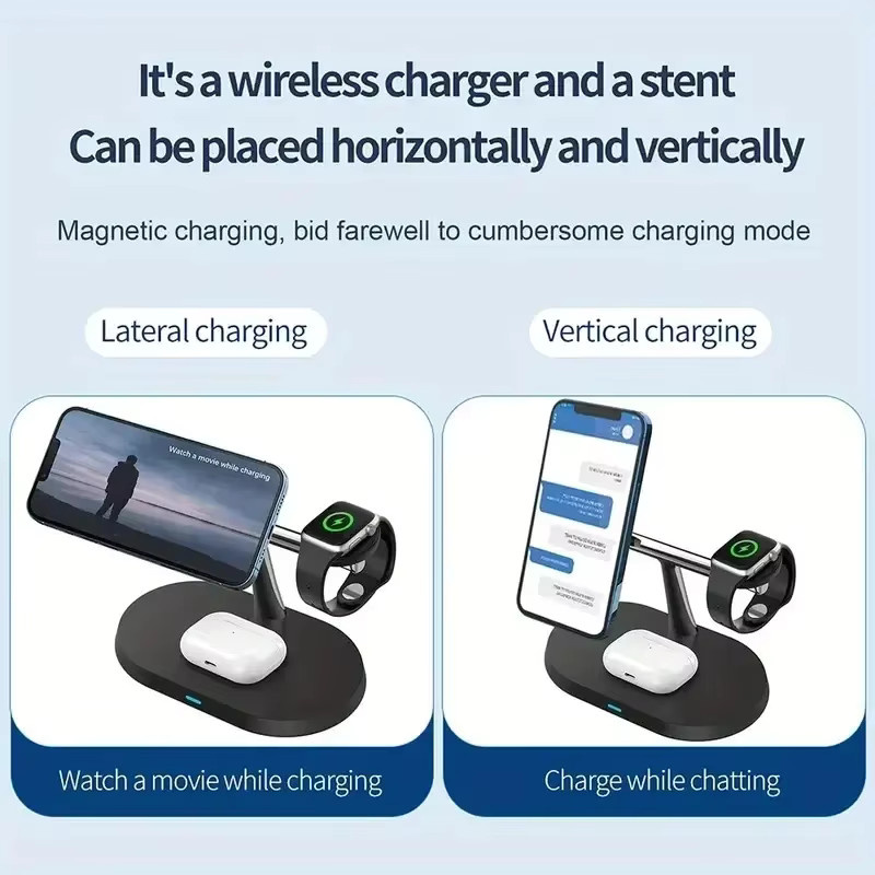VIKEFON 3-in-1 Magnetisches Wireless-Ladegerät für MagSafe iPhone, Samsung S25 S24 und Apple Watch als Desktop-Schnellladestation in Schwarz und Weiß - Bild 5
