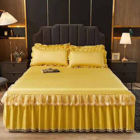 Yiran Furniture Bettrock aus Satin und Viskose mit Spitze für den Sommer, Breite: 120 cm