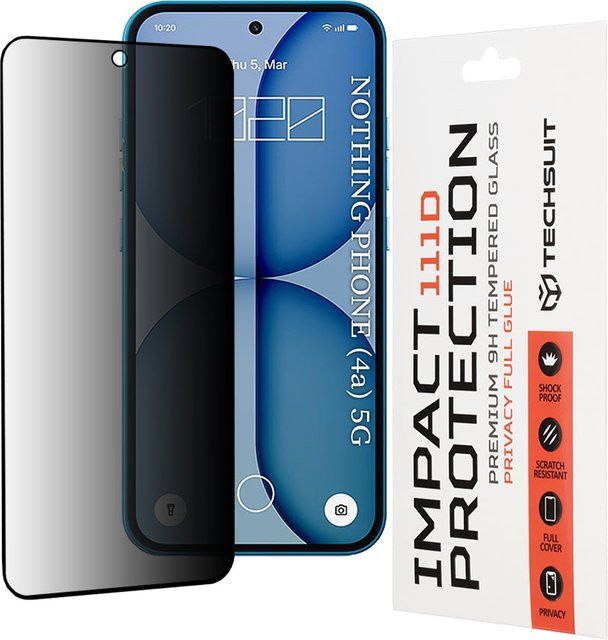 Techsuit Privacy Schutzfolie für Nothing Phone (4a), Gehärtetes Glas, Transparent, 111D - Bild 1
