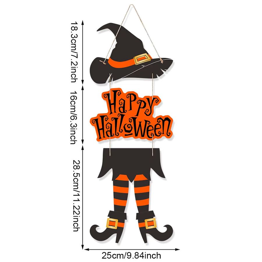 Runtowo Happy Halloween Türanhänger aus Papier mit Hexe-Dekoration in Orange und Schwarz - Bild 4