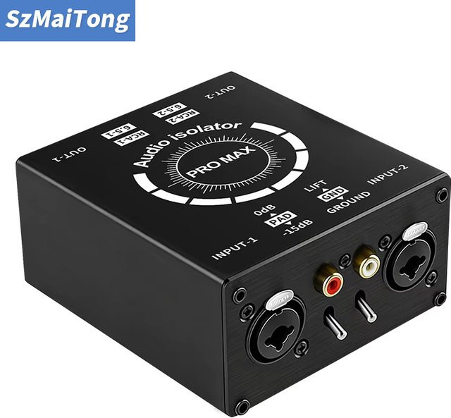 TITAK Passiver Hum-Eliminator mit 2 Kanälen in Schwarz mit XLR, RCA, TS und TRS Anschlüssen als Erdschleifenisolator und Rauschfilter - Bild 1