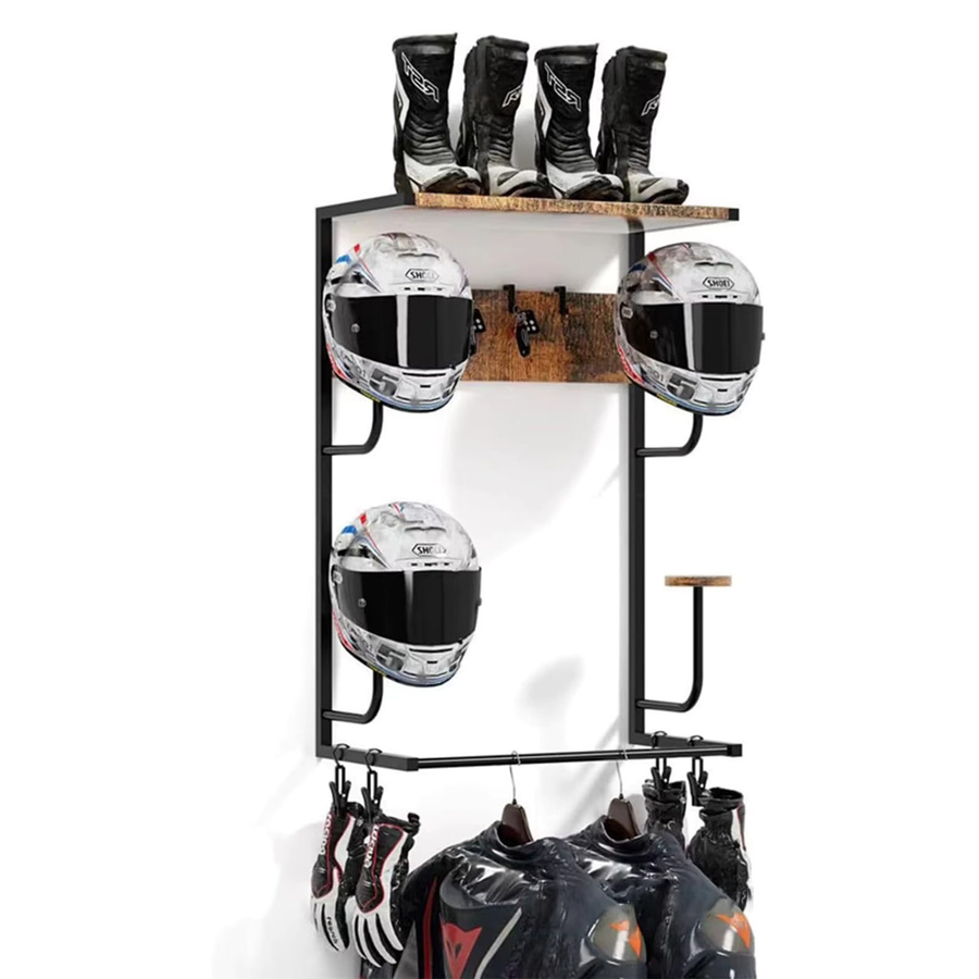 HiMISS Motorradhelm-Halterung Wandmontierter Helmständer in Schwarz mit 4 Clips und 4 Haken zur Aufbewahrung von Motorradzubehör - Bild 5