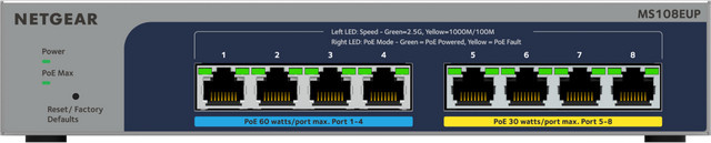 Netgear MS108EUP Managed Netzwerk Switch 2.5 GBit/s mit PoE++ und PoE+ in Grau - Bild 2