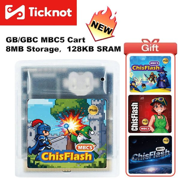 ChisFlash GBC/GB MBC5-Patrone mit 8 MB Speicher und 128 KB SRAM für Gameboy und Gameboy Advance in Weiß - Bild 1
