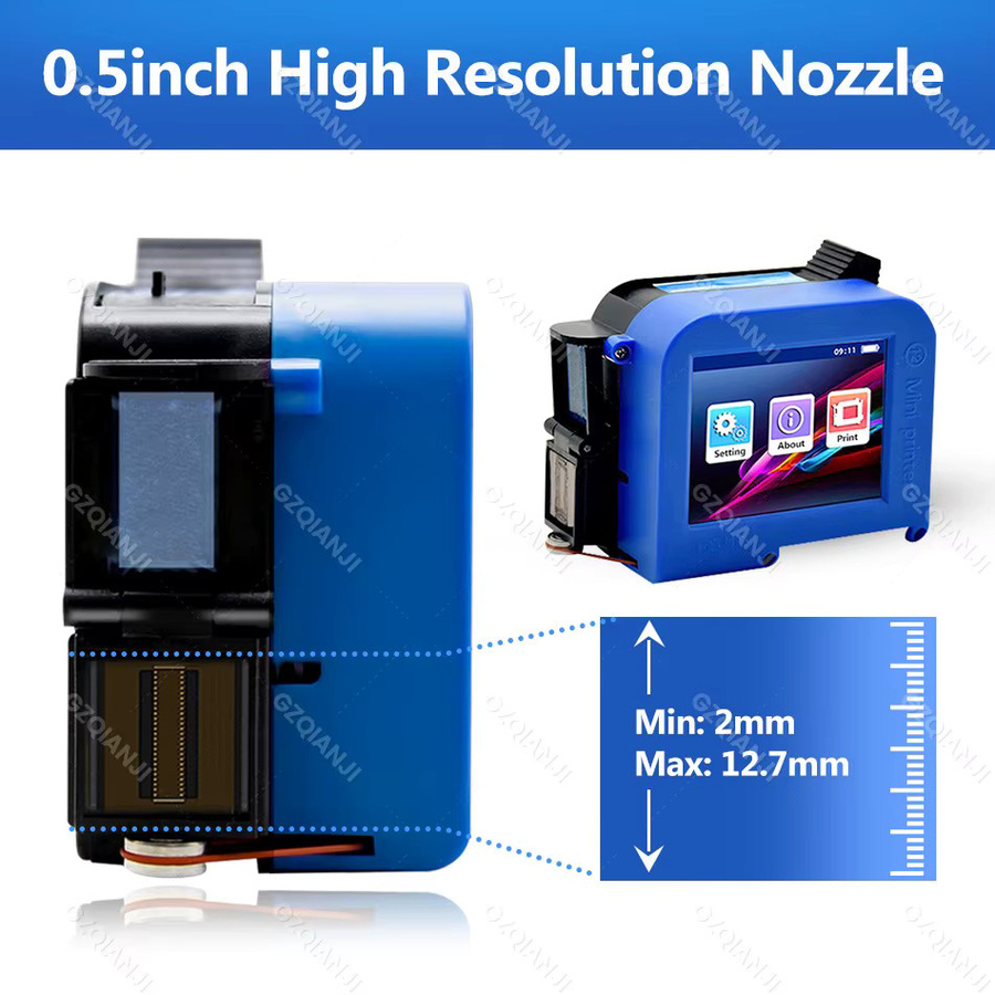 Tragbarer Mini-Tintenstrahldrucker zur Etikettencodierung für Text, QR-Code, Barcode, Bilder und Logos in Blau, Druckhöhe 2–22,7 mm - Bild 2
