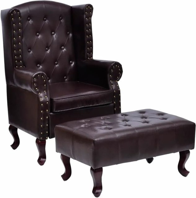 vidaXL Chesterfield Sessel mit Fußhocker in Dunkelbraun aus Kunstleder, B/T/H: 111 x 78 x 66 cm - Bild 1