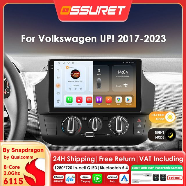 OSSURET 9-Zoll Android Autoradio für Volkswagen VW UP 2017 - 2023 mit Carplay, Android Auto, GPS, RDS und DSP, 8-Core Multimedia-Player, Schwarz - Bild 1