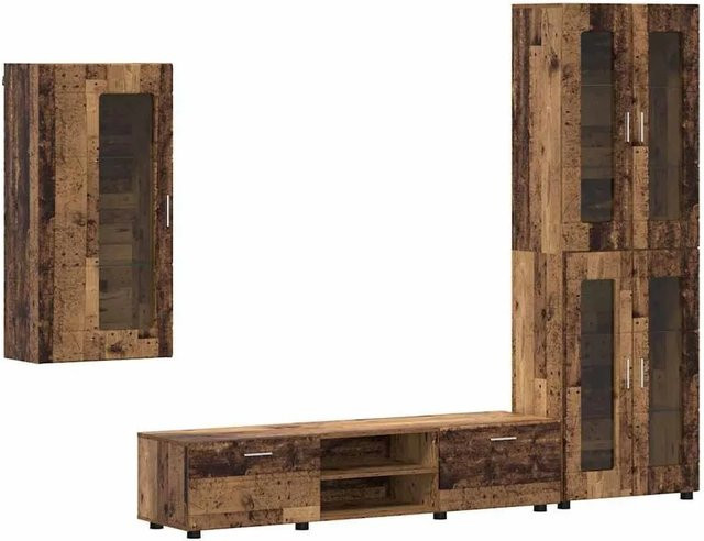 vidaXL TV-Schrankset mit Wandregal und Highboard aus Altholz und Holzwerkstoff in Braun, modern und matt - Bild 1