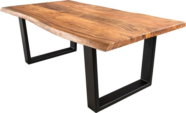 riess-ambiente Couchtisch MAMMUT aus Akazienholz Massivholz in Natur mit schwarzem Metall-Kufengestell, Breite: 120 cm - Bild 1