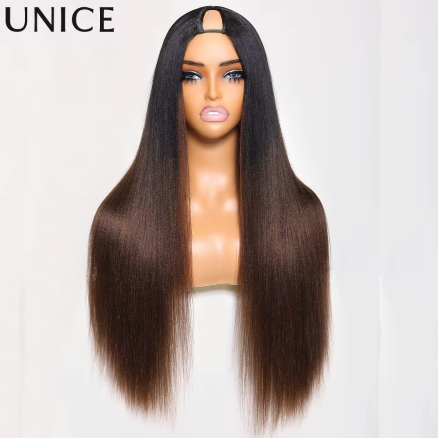 UNice Yaki Straight V-Part Perücke, Kastanienbraun Ombre, 100 % Echthaar - Bild 2