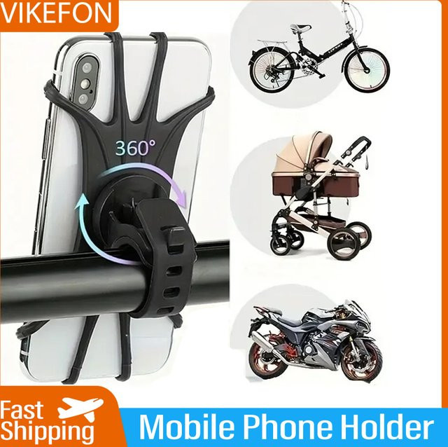 VIKEFON 360 Grad drehbarer Handyhalter für Fahrrad und Motorrad in Schwarz mit Silikon-Unterstützung - Bild 1