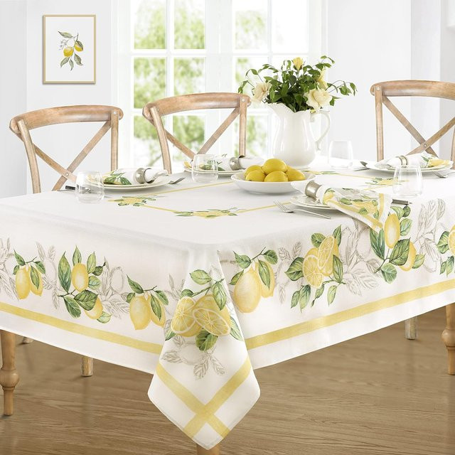 JINGYUE Pet Tischdecke Zitronenhain mit blauem Muster aus Polyester, wasserabweisend und abwischbar, B/B: 90 x 140 cm - Bild 1