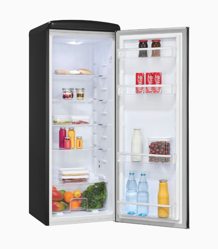 Exquisit Retro Vollraumkühlschrank RKS325-V-H-161E in Mattschwarz, Standgerät mit LED-Innenbeleuchtung und Flaschenregal - Bild 1