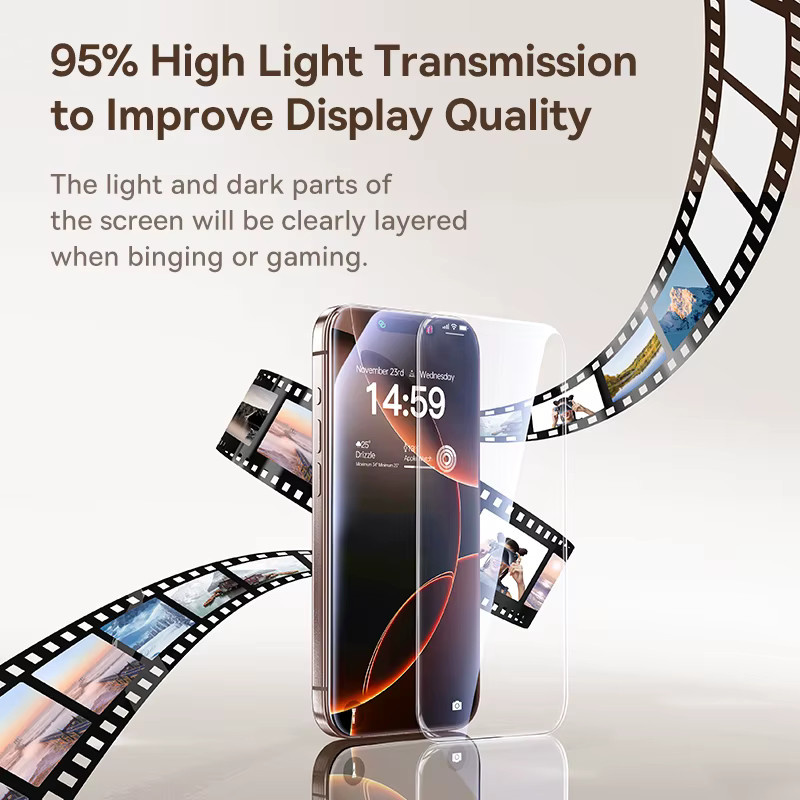 Baseus Full-View Displayschutzfolie aus gehärtetem Glas 0,3 mm für iPhone 17 16 15 14 13 Pro Max und iPhone 17 Air, transparent und staubdicht - Bild 4