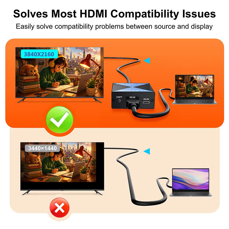 VBDWRM HDMI EDID Manager 4K 60Hz HDMI EDID Doctor Emulator Konverter Schwarz - Bild 3