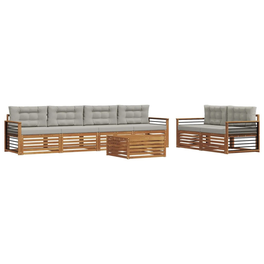 vidaXL Outdoor-Sofagarnitur 7-teilig aus Akazienholz mit Kissen in Natur und Hellgrau - Bild 2