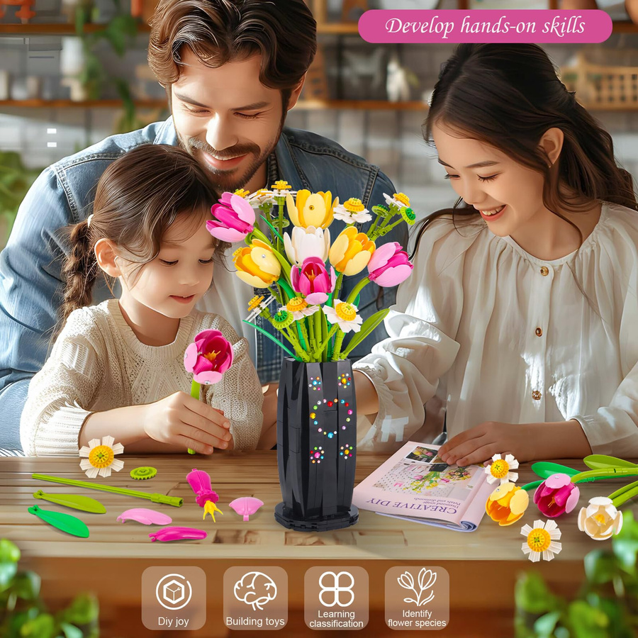 Linyi toy Tulpen Bauset 1250-teiliges Set bunt - Bild 4