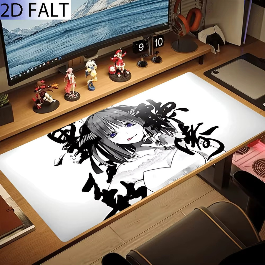 Gaming-Mauspad Schreibtischunterlage mit Anime-Mädchen Motiv in Violett, rutschfest und mit genähten Kanten - Bild 4