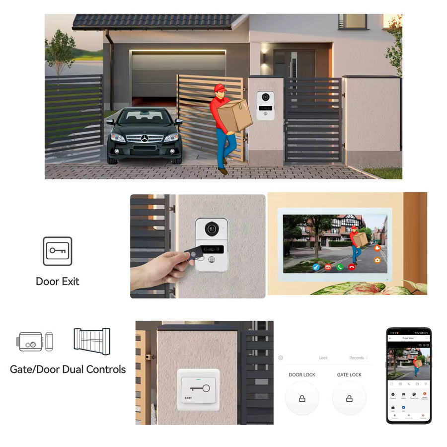 AJXML WLAN-Video-Türklingel-System mit HD 1080P Kamera, 7/10 Zoll Touch-Monitor und Tuya Smart Life App Unterstützung, Schwarz - Bild 3