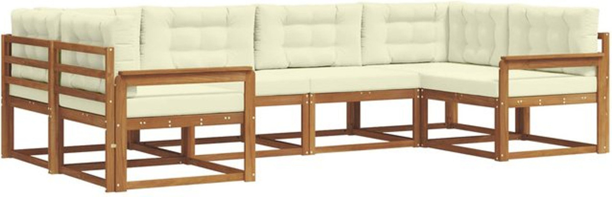 vidaXL Outdoor-Sofagarnitur mit Kissen aus Akazie und Polyrattan in Natur und Beige, 6-teiliges Loungemöbel-Set, B/T/H: 168,5 x 168,5 x 73 cm - Bild 1