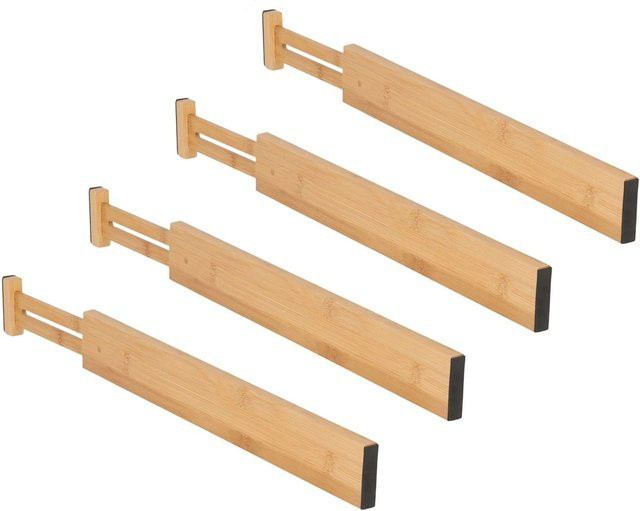 Relaxdays Schubladentrenner aus Bambus in Schwarz und Natur, 4er Set, ausziehbar und rutschfest, Höhe: 6 cm, Breite: 43,5-56,5 cm, Tiefe: 1,5 cm - Bild 1