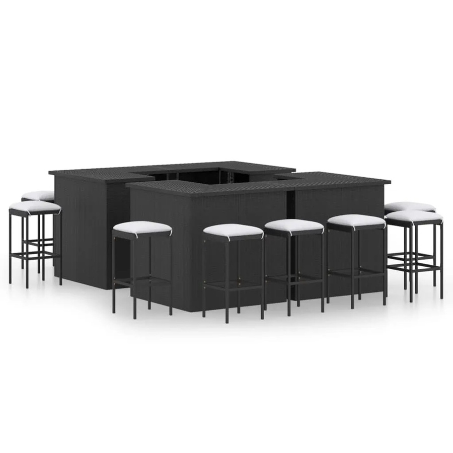 vidaXL 16-tlg Gartenbar-Set aus Poly Rattan mit Kissen in Schwarz - Bild 2