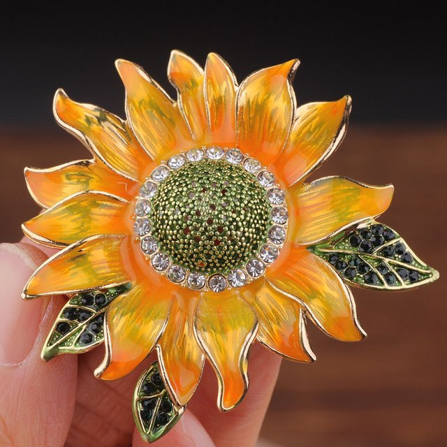 QATT Brosche Sonnenblumen-Design, Gold, Kristall, Unisex - Bild 1