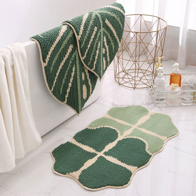ELESAHOME Bodenmatte mit Blättermuster in Grün, wasserabsorbierend und rutschfest aus Polyester - Bild 1