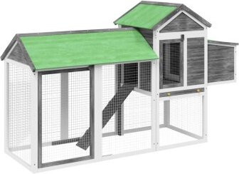 VidaXL Hühnerstall aus Holz in Grau und Weiß, wetterfest, L x B x H: 193 x 65 x 117 cm - Bild 1