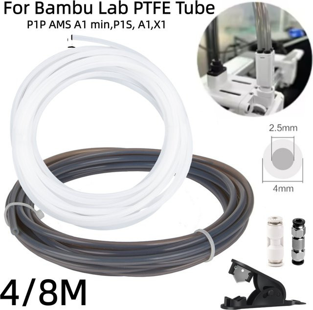 Bambu Lab PTFE Rohr für 3D Drucker P1P, A1 mini, P1S und X1C, Extruder Zubehör für 1,75mm Filament, ID 2,5mm und OD 4mm - Bild 1