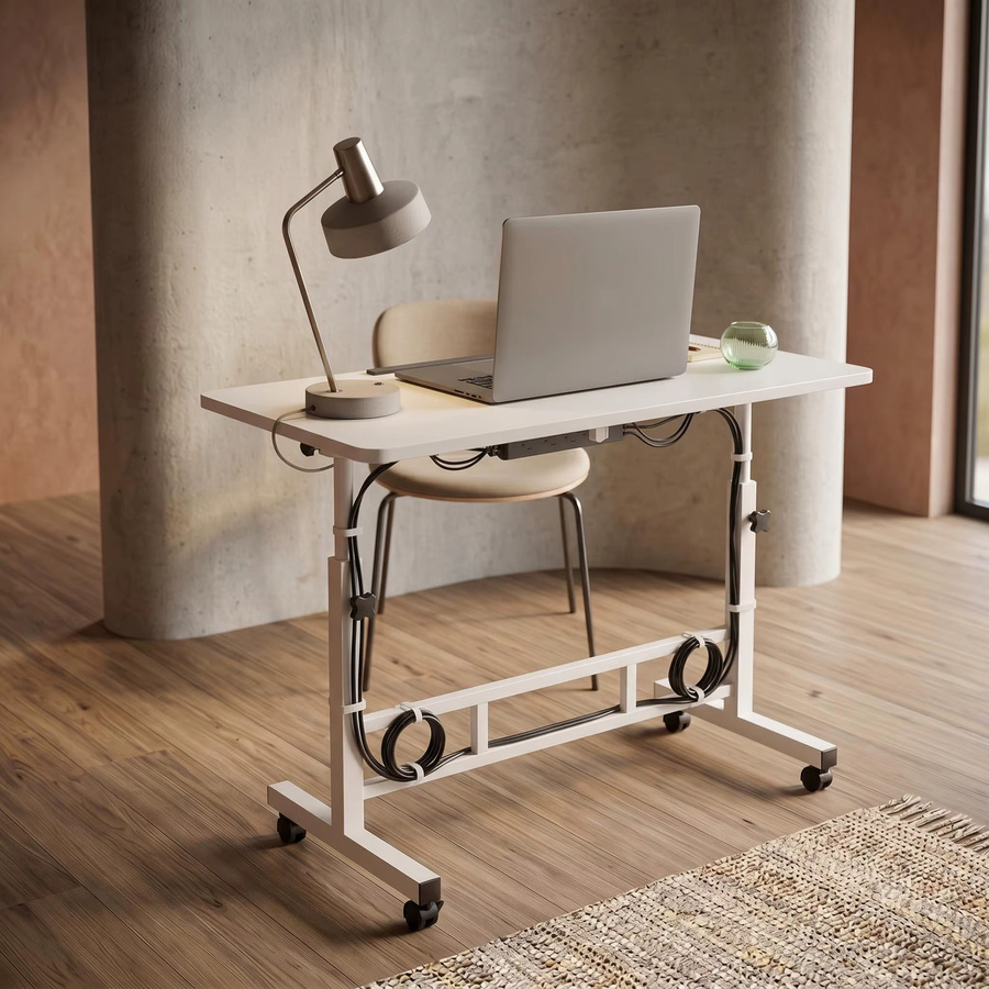 HiMiss Höhenverstellbarer Mobiler Schreibtisch mit 180 Grad Drehbarer und Zusammenklappbarer Tischplatte, Laptop-Tisch mit Rollen für Home Office und Schlafzimmer, Schwarz oder Weiß - Bild 2